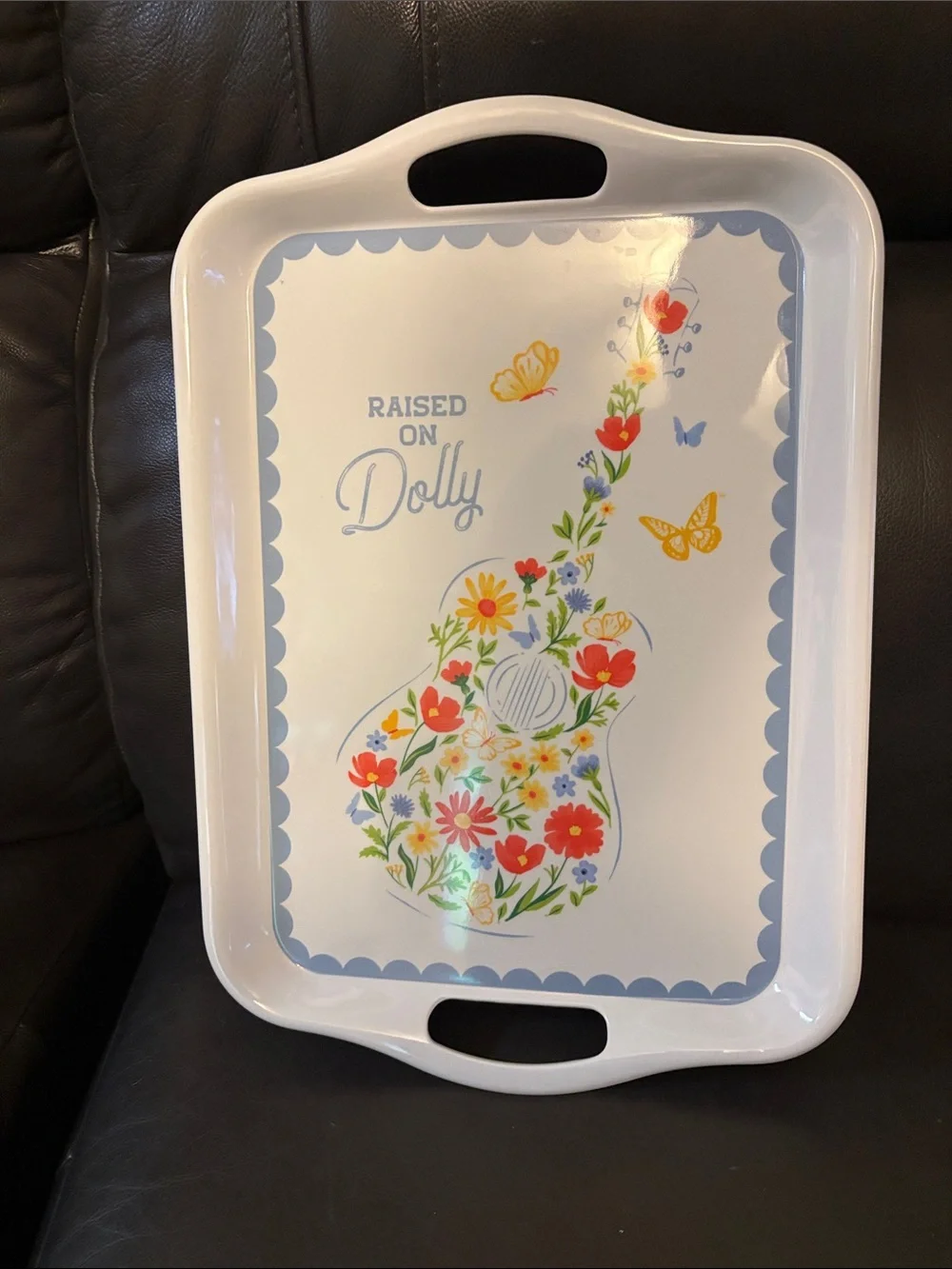 Raised on Dolly Floral Guitar Serving Tray - White